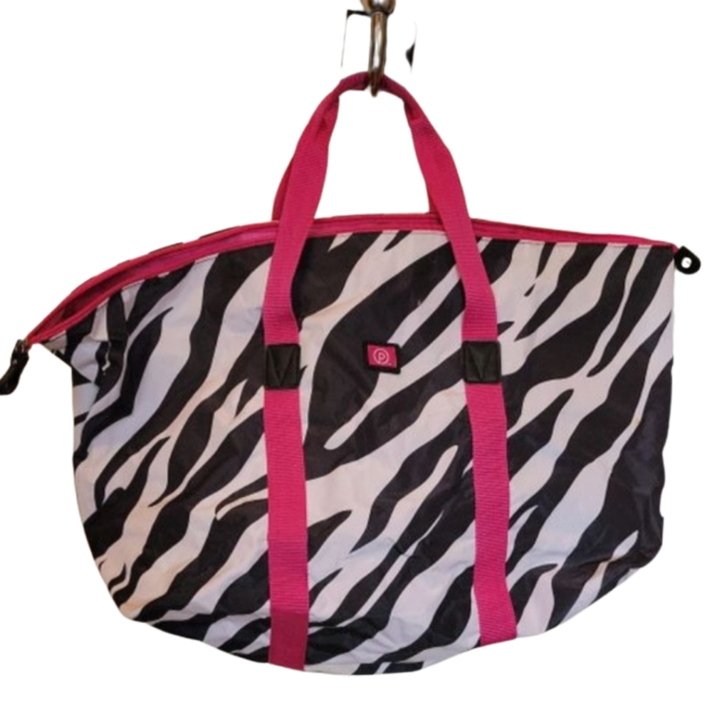 PINK by Victoria Secret large zippered Pink and Zebra striped tote bag
